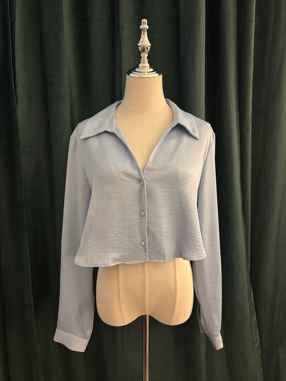 Zara Pale Blue Cropped Button-Front Collared Shirt